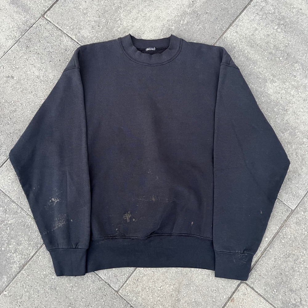 Vintage Blank Crewneck Sweatshirt Faded Black Distressed Pullover Mens Medium